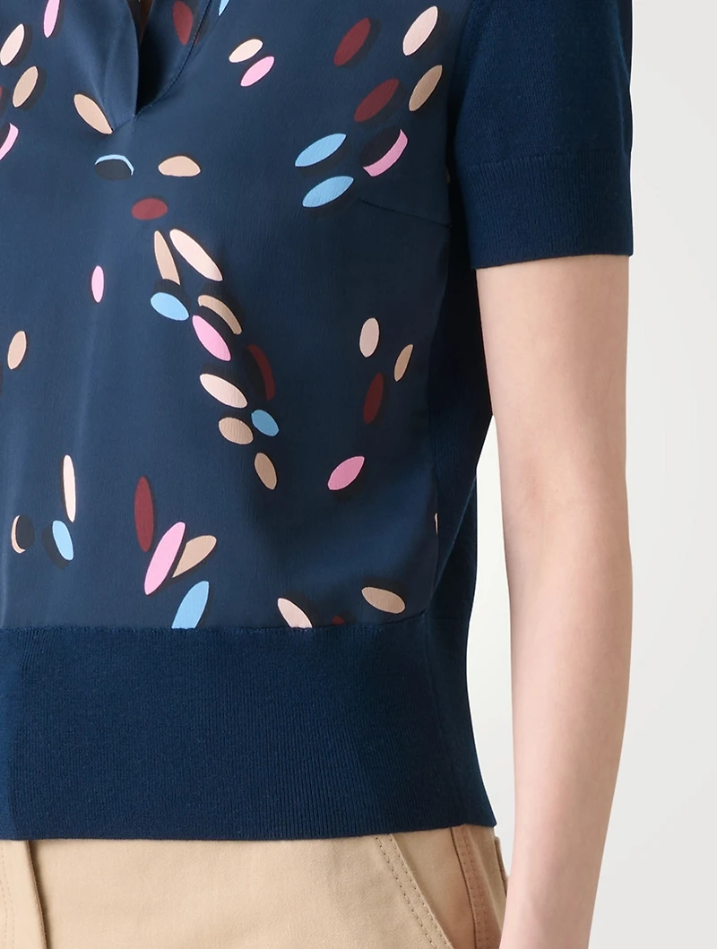 Mixed-Media Polo Shirt Dropping Dots Print