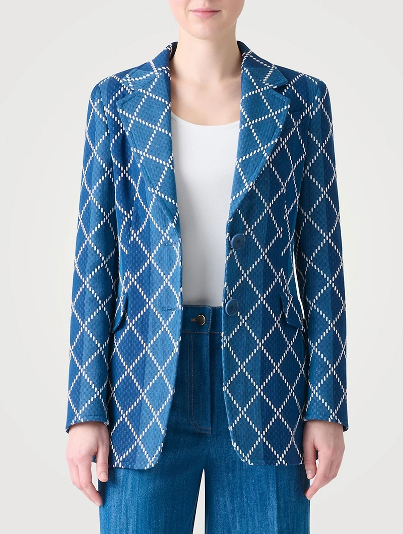 Diamond Jacquard Denim Blazer