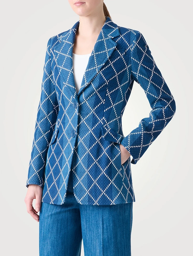 Diamond Jacquard Denim Blazer