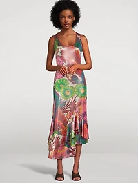 Laminated Jersey Dress Floral Print