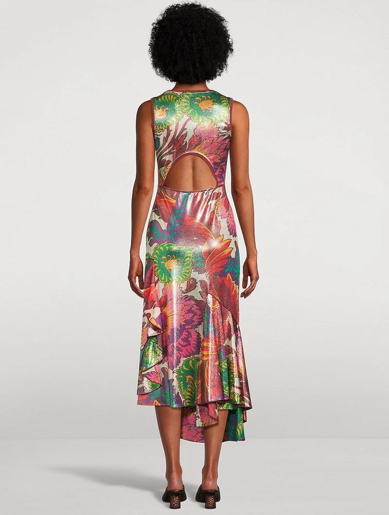 Laminated Jersey Dress Floral Print