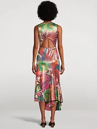 Laminated Jersey Dress Floral Print