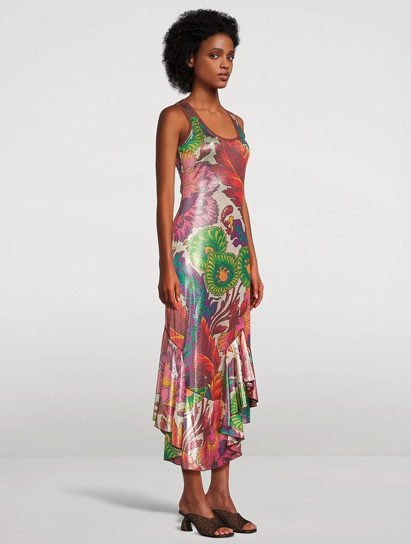 Laminated Jersey Dress Floral Print