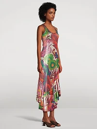 Laminated Jersey Dress Floral Print
