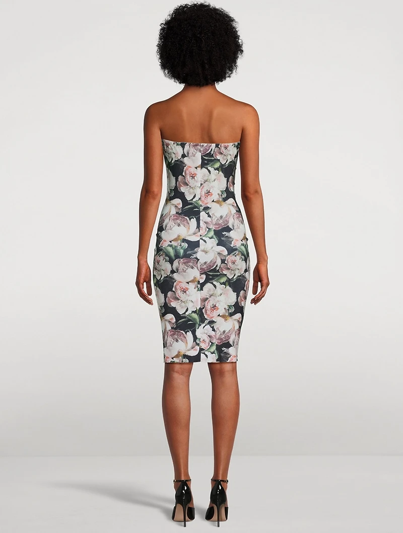 Strapless Shirred Dress Floral Print