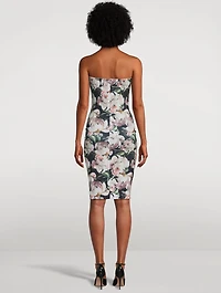Strapless Shirred Dress Floral Print