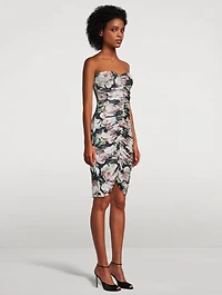 Strapless Shirred Dress Floral Print