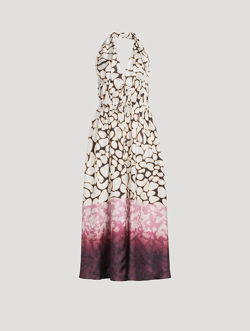 Deana Mixed-Print Poplin Halter Dress