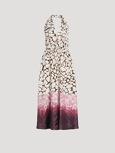 Deana Mixed-Print Poplin Halter Dress