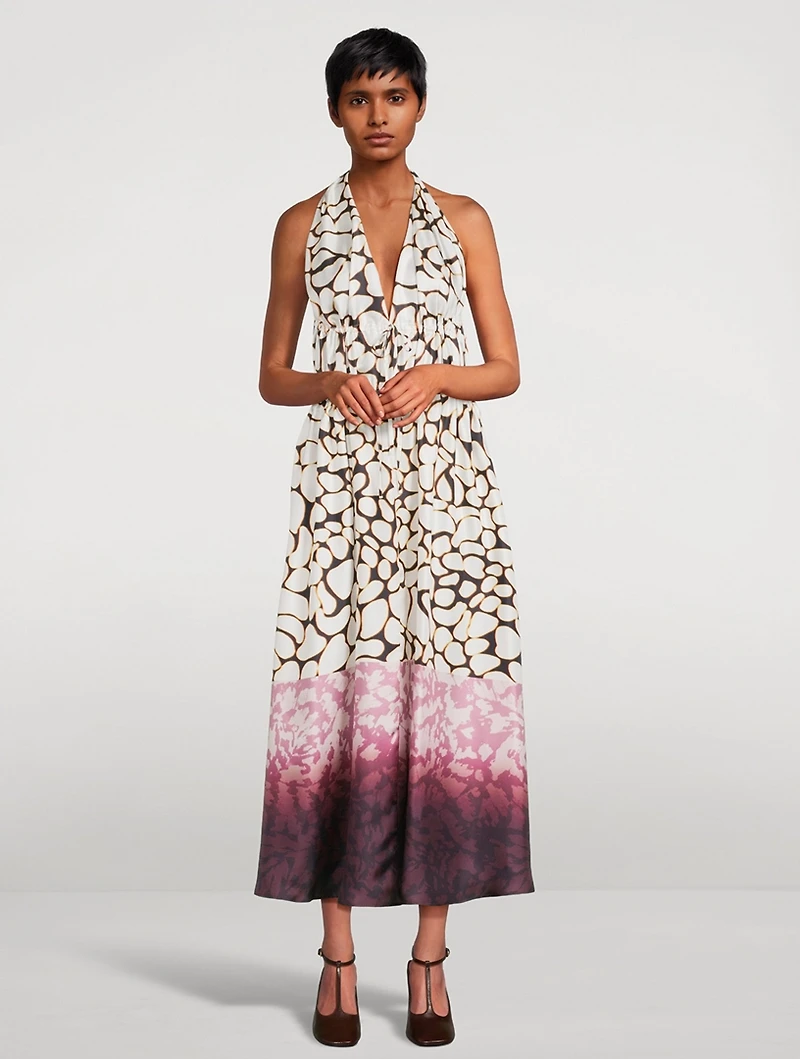 Deana Mixed-Print Poplin Halter Dress