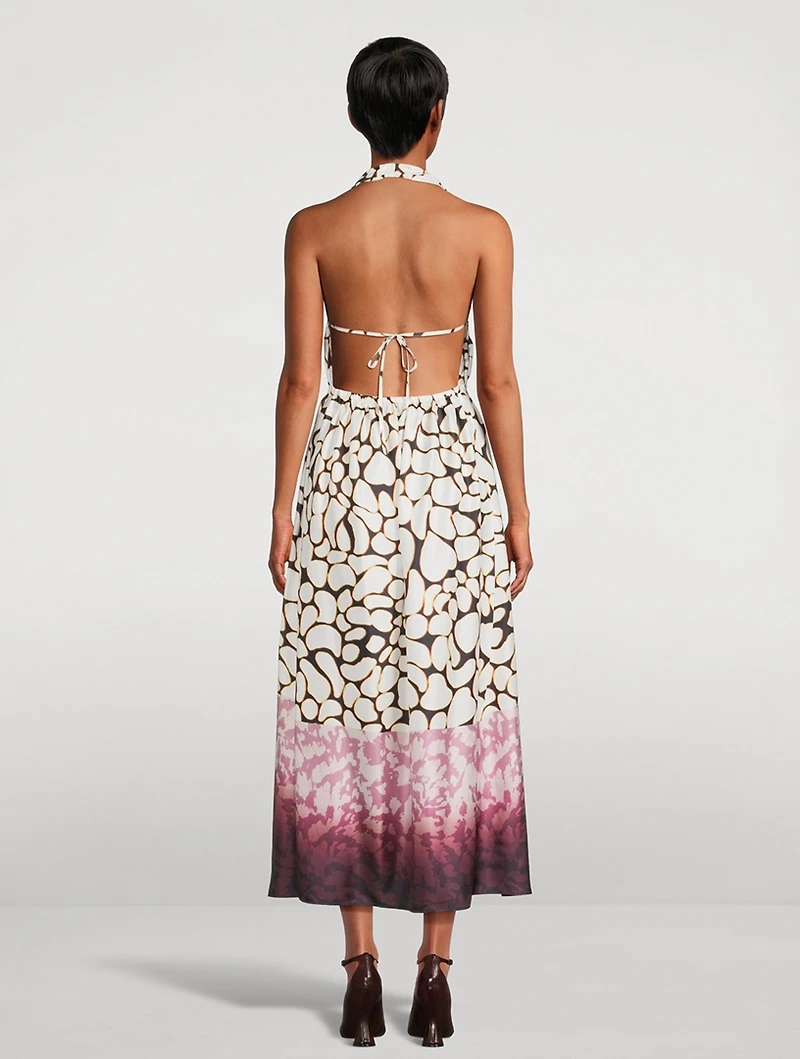 Deana Mixed-Print Poplin Halter Dress