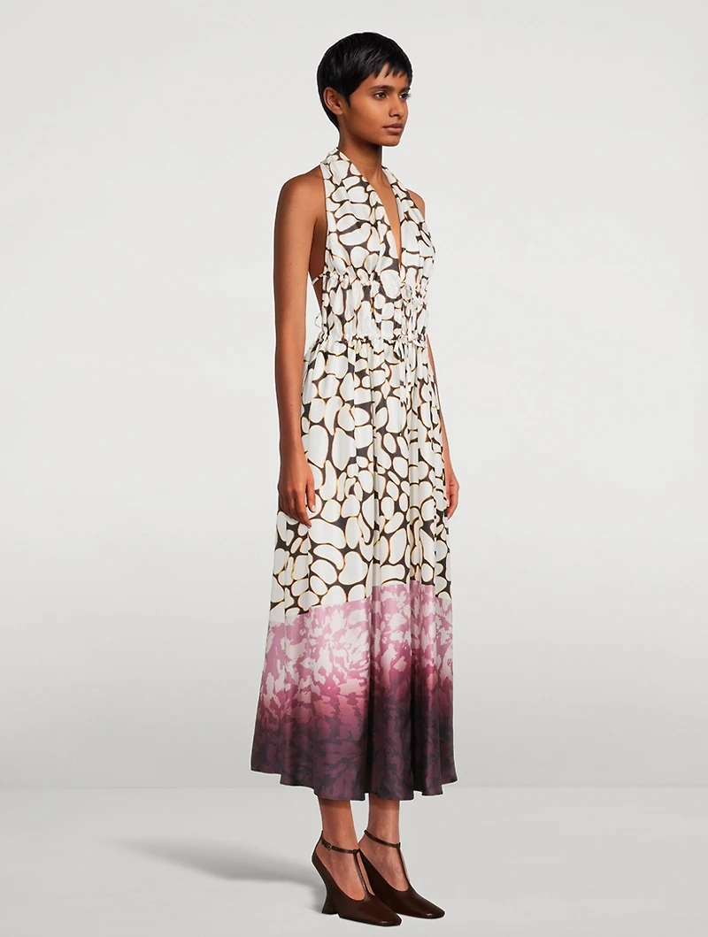 Deana Mixed-Print Poplin Halter Dress