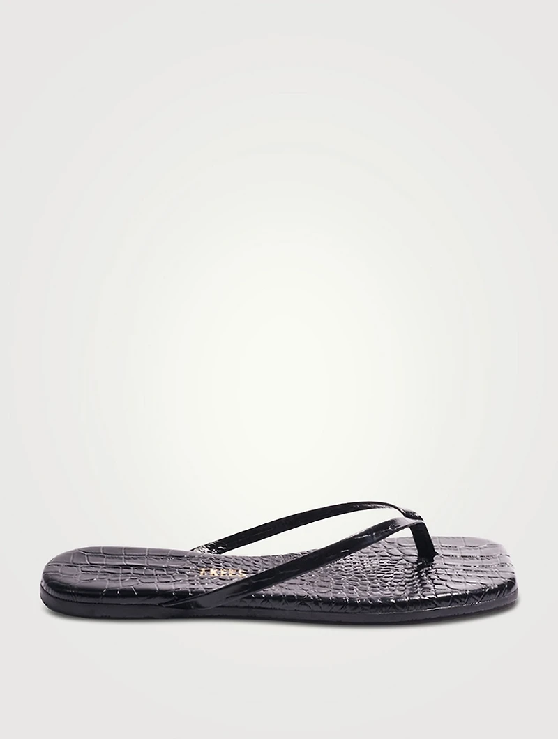 Lily Square-Toe Croc-Embossed Leather Flip-Flops