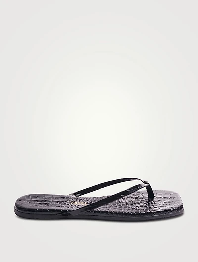 Lily Square-Toe Croc-Embossed Leather Flip-Flops