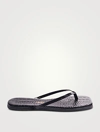Lily Square-Toe Croc-Embossed Leather Flip-Flops