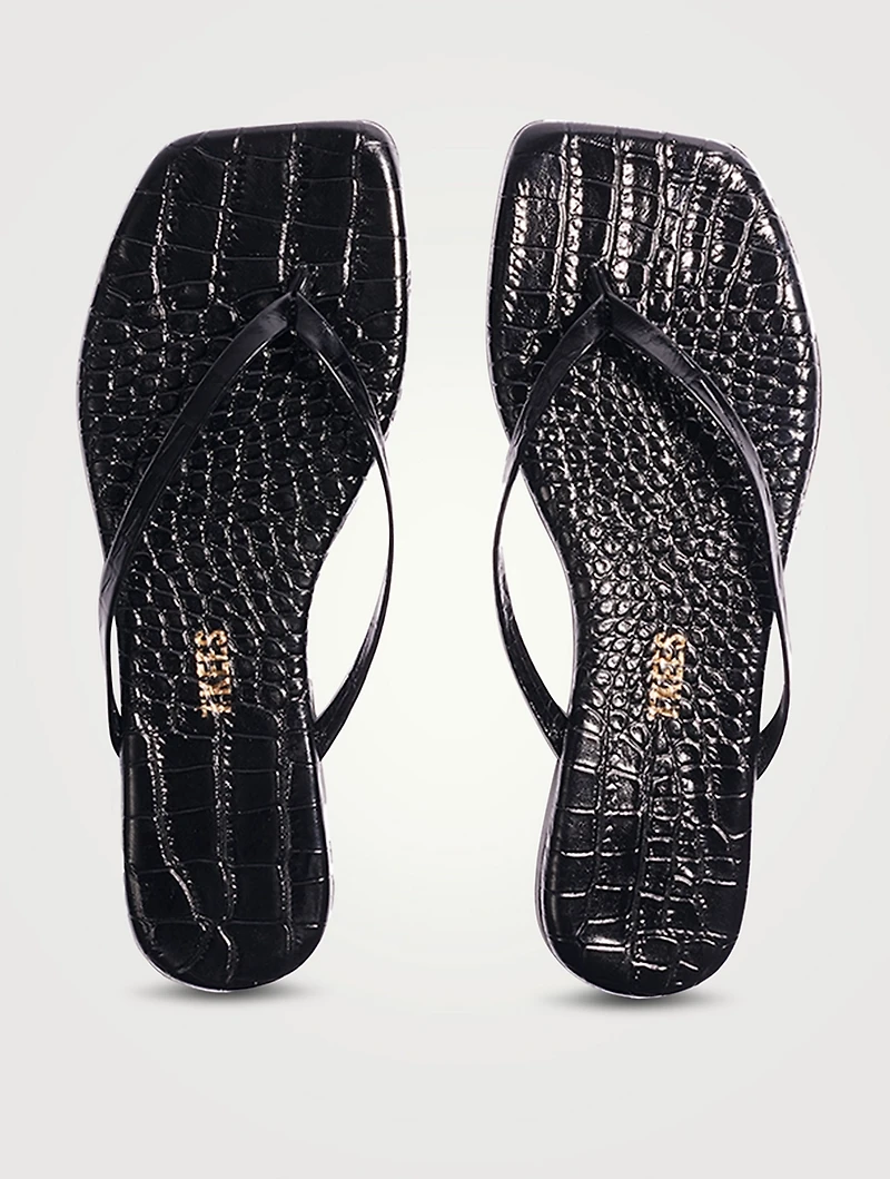 Lily Square-Toe Croc-Embossed Leather Flip-Flops