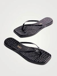 Lily Square-Toe Croc-Embossed Leather Flip-Flops