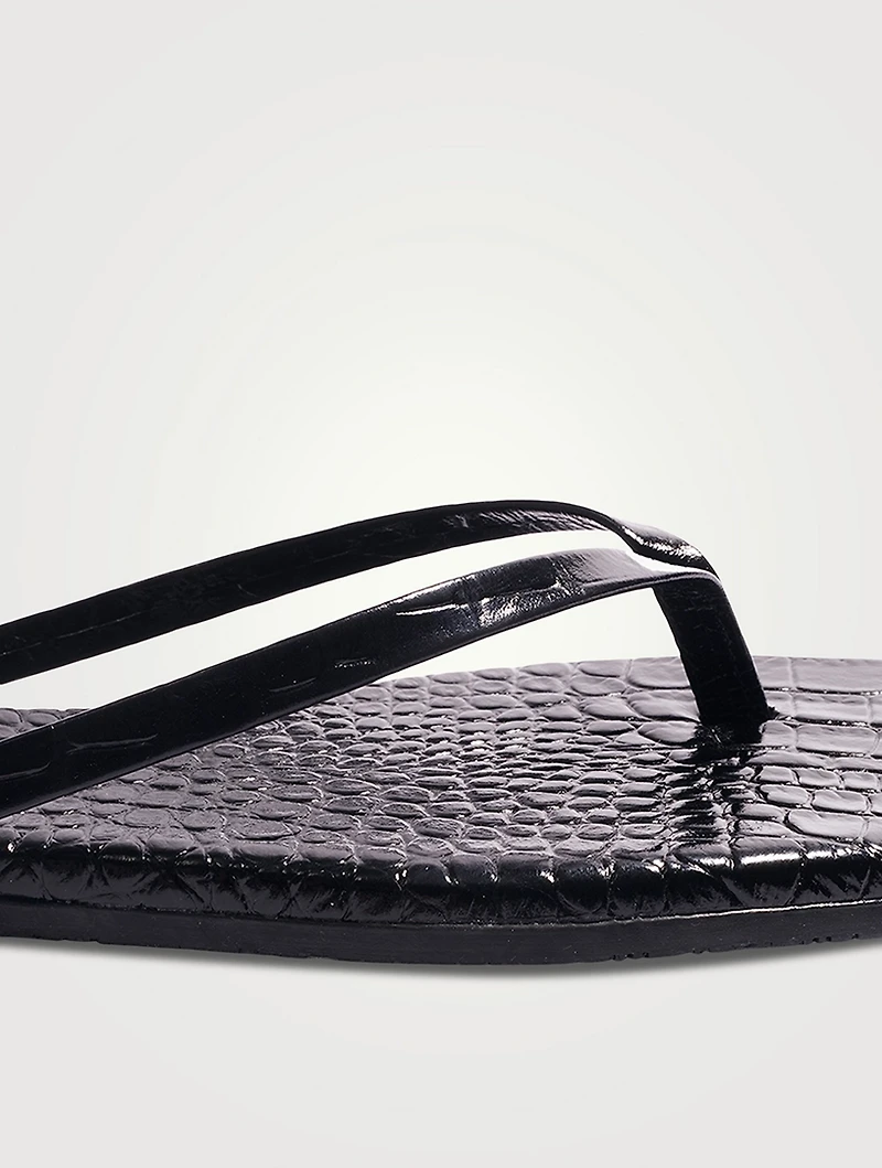 Lily Square-Toe Croc-Embossed Leather Flip-Flops
