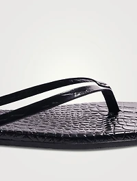Lily Square-Toe Croc-Embossed Leather Flip-Flops