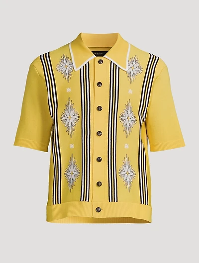 Starburst Button-Down Short-Sleeve Polo