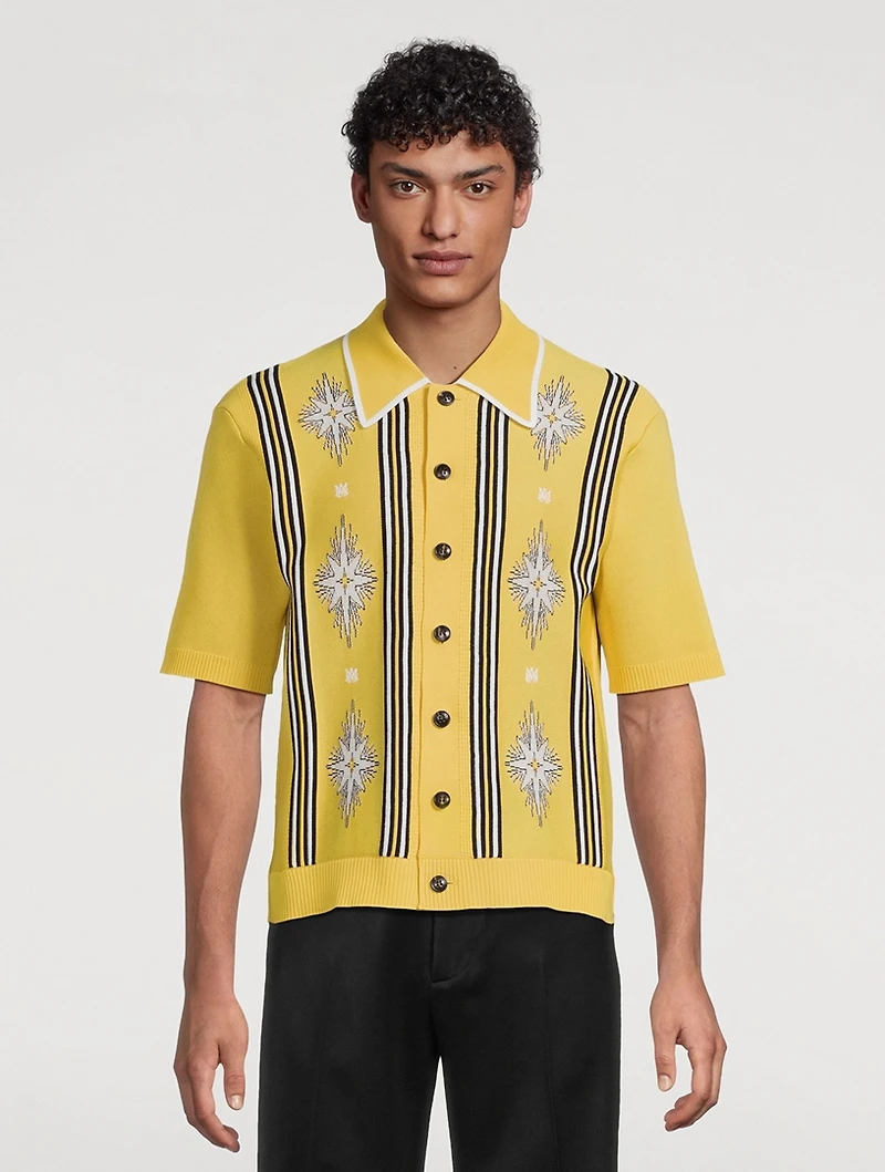 Starburst Button-Down Short-Sleeve Polo