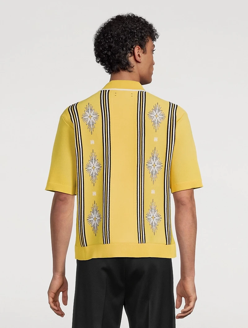 Starburst Button-Down Short-Sleeve Polo