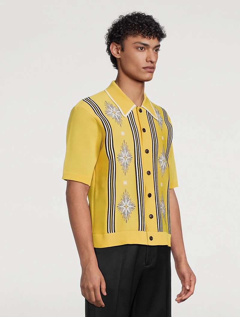 Starburst Button-Down Short-Sleeve Polo