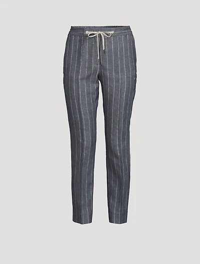 Drawstring Trousers Pinstripe Print
