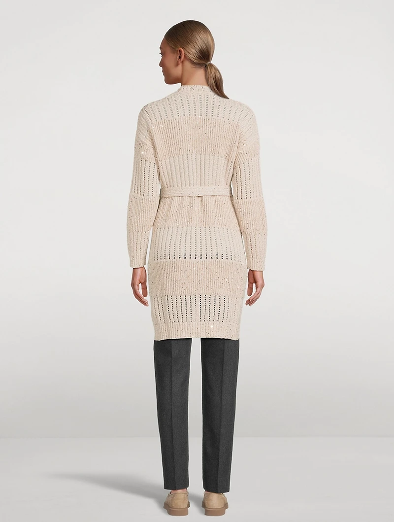 Belted Sequin Knit Cardigan