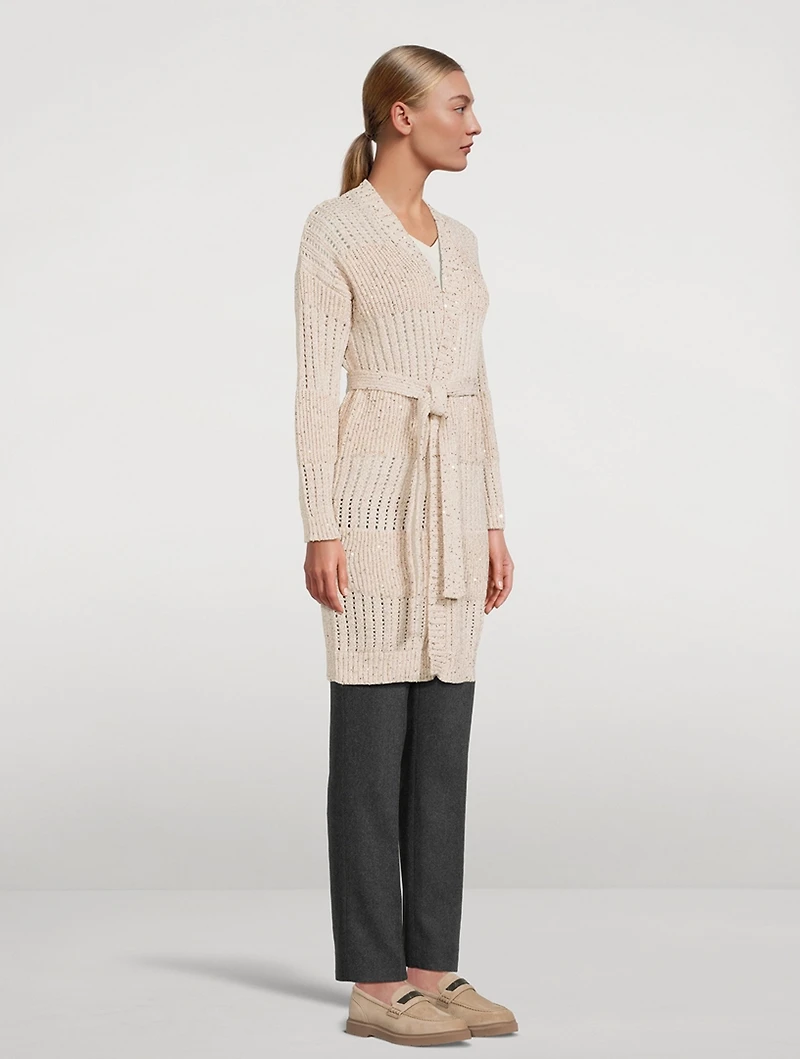 Belted Sequin Knit Cardigan