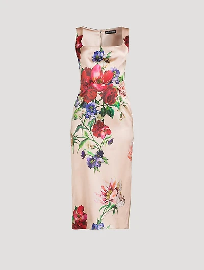 Satin Midi Dress Floral Print