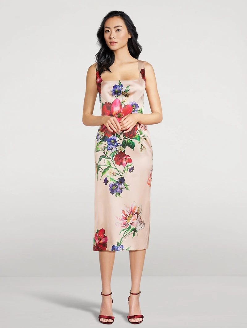 Satin Midi Dress Floral Print