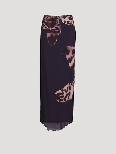 Salvix Maxi Skirt Leopard Orchid Print