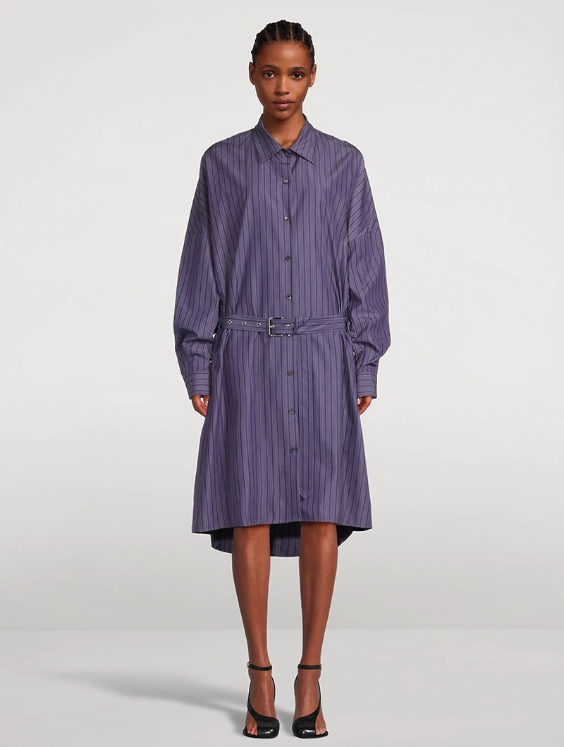 Dindi Belted Poplin Shirt Dress Stripe Print