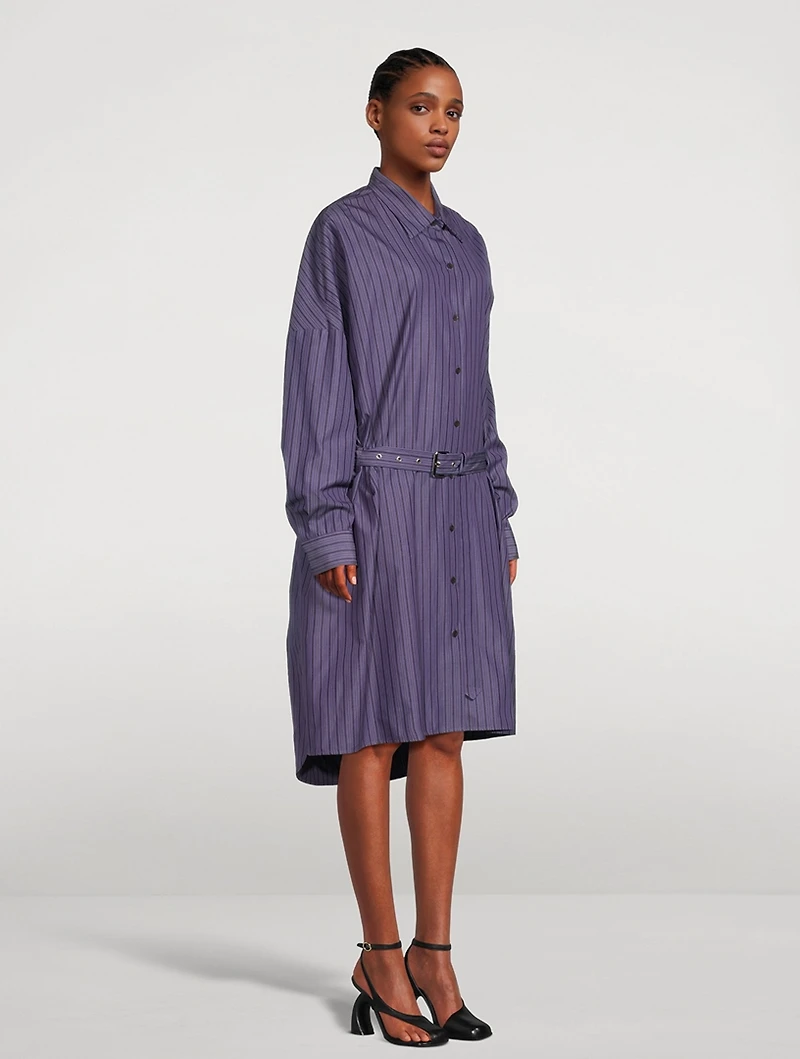 Dindi Belted Poplin Shirt Dress Stripe Print