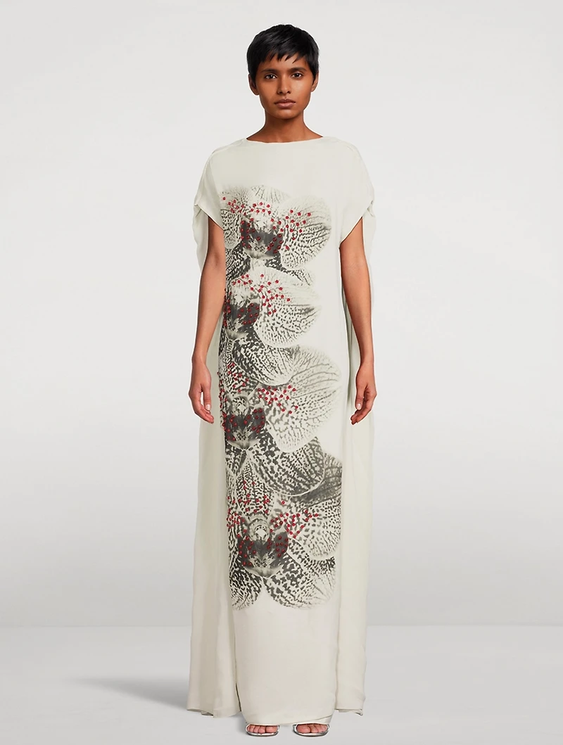 Diria Silk Caftan Orchid Print