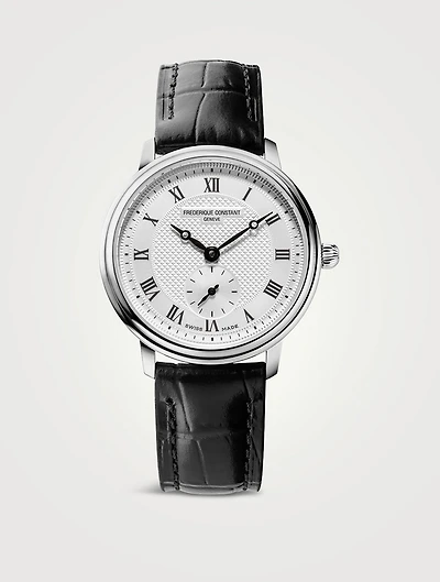 Slimline Small Seconds Stainless Steel Croc-Embossed Leather Strap Watch