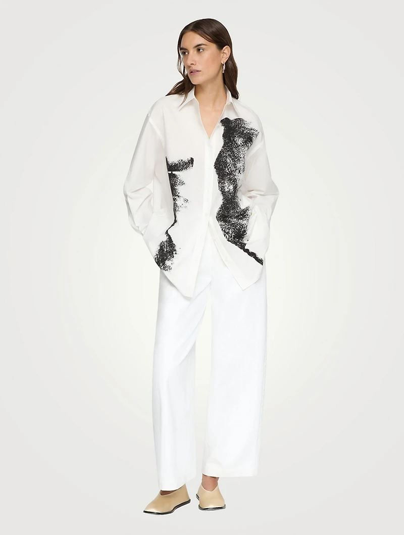 Oversized Poplin Shirt Charcoal Print