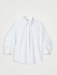Ruched-Sleeve Poplin Shirt