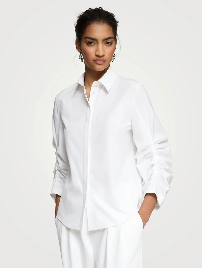 Ruched-Sleeve Poplin Shirt
