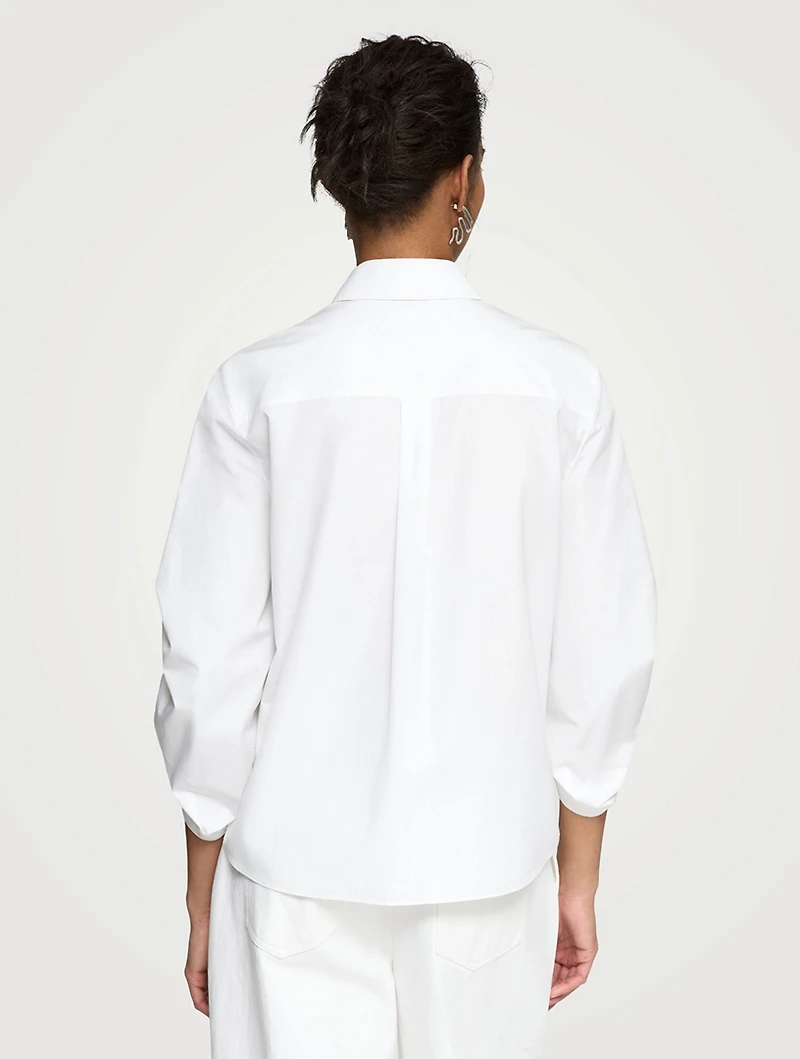 Ruched-Sleeve Poplin Shirt