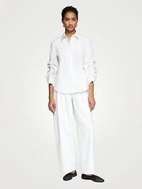Ruched-Sleeve Poplin Shirt