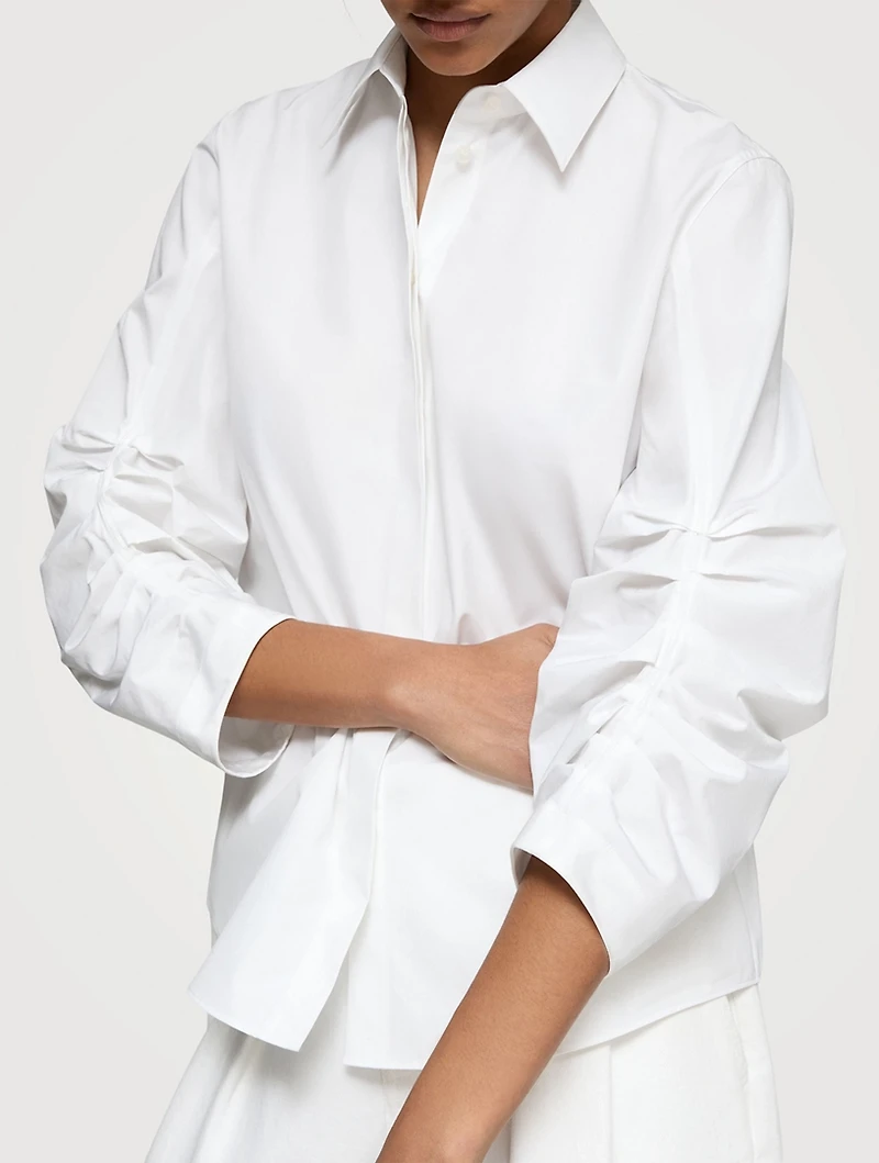 Ruched-Sleeve Poplin Shirt
