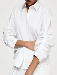 Ruched-Sleeve Poplin Shirt