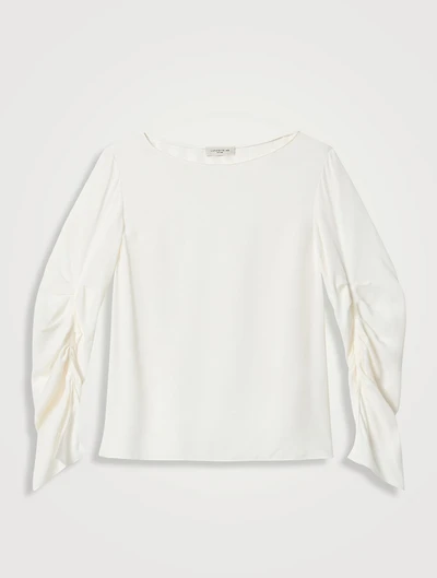 Ruched-Sleeve Silk Blouse