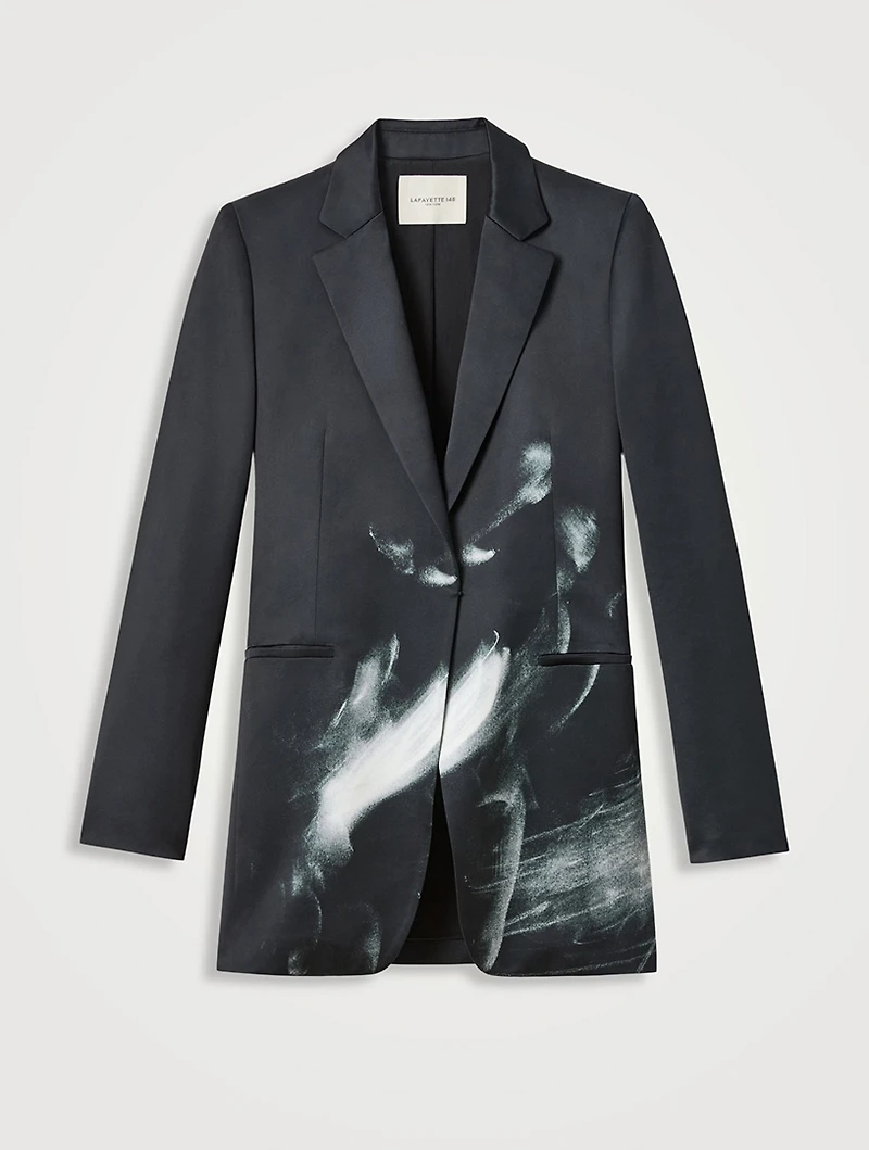 Longline Blazer Charcoal Print