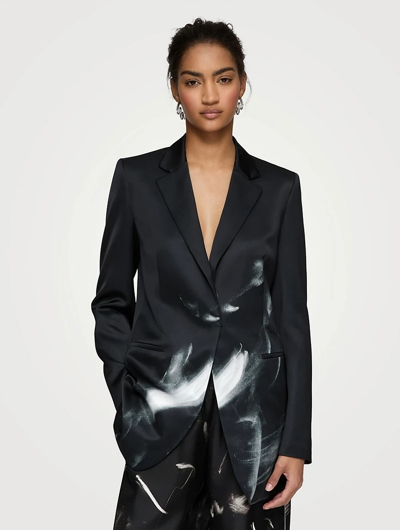 Longline Blazer Charcoal Print
