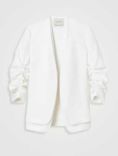 Ruched-Sleeve Linen Blazer