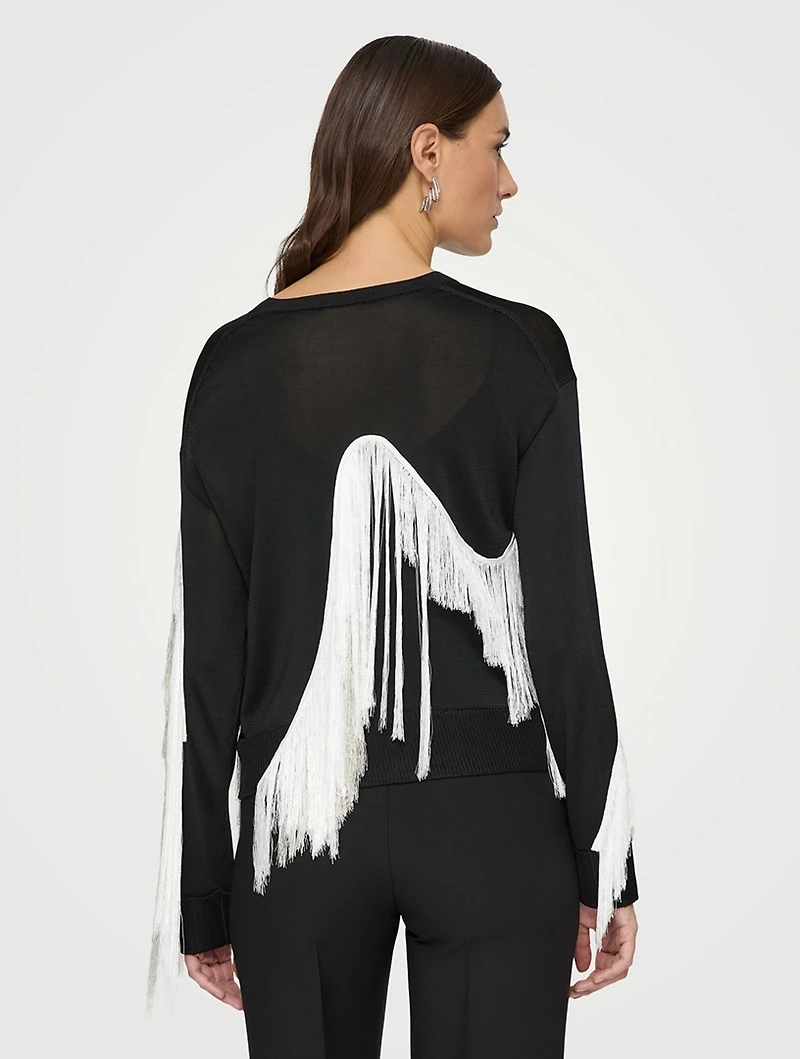 Metropolitan Shine Embroidered Fringe Sweater