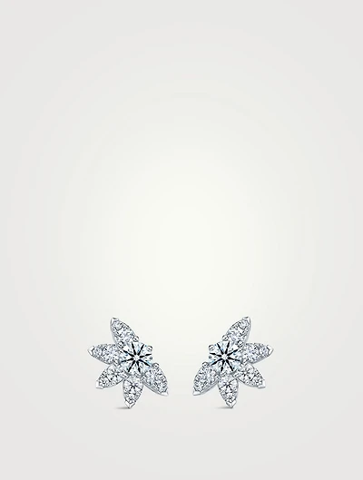 Small Aerial 18K White Gold Sunburst Earring Studs With Diamonds